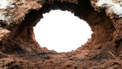 地面の中に空いた穴からの光の視点と土の詳細な質感