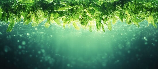 Mesmerizing scene of lush verdant foliage with ethereal natural lighting filtering through in a tranquil serene forest landscape  The vibrant green leaves and plants create a captivating