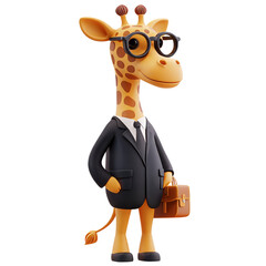 Giraffe in business attire stands confidently
