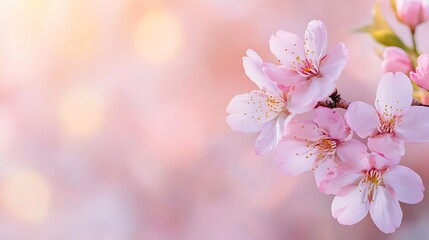Naklejka premium Delicate Cherry Blossoms with Open Sky, Perfect for Text Overlay