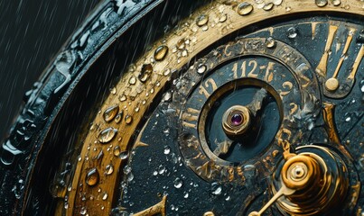 Obraz premium Close-Up of Antique Watch Face with Raindrops - Time and Ephemeral Concepts
