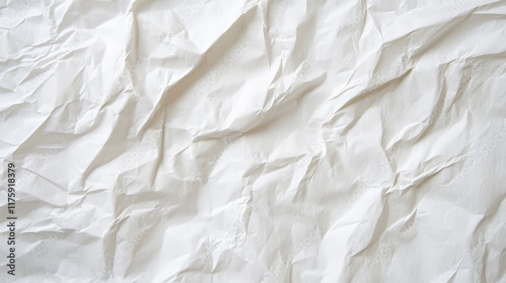 Poster crumpled white paper forms a textured backdrop, providing an abundance of blank space perfect for de