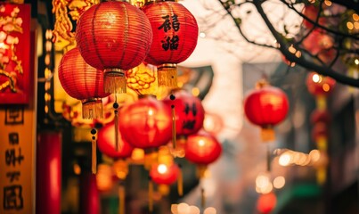 Fototapeta premium An image of the banner background for Chinese New Year, including lanterns and roll patters