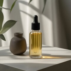 Effortless Elegance Modern Minimalism with Serum Dropper Bottle on Natural Background