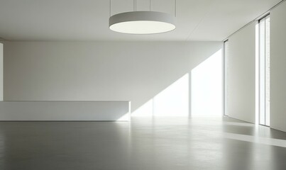 Modern empty office with white interior and pendant light