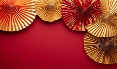 Background for a lunar new year concept using red and gold paper fans