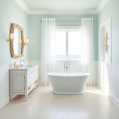 Fototapeta premium bathroom interior design. Coastal style bathroom interior design. Architecture interior. Coastal interior. Coastal style.
