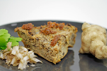 Vegetable frittata with Jerusalem artichokes, quail eggs and mushrooms