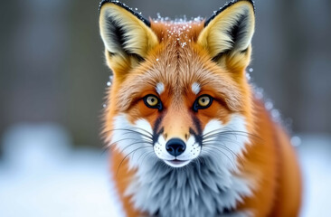 Obraz premium AI-generated detailed close-up of a red fox in a snowy forest