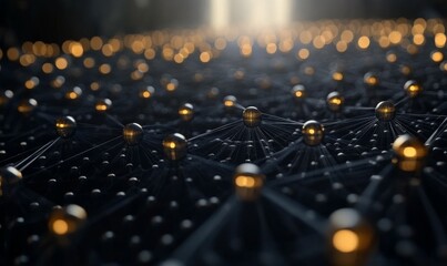 An illustration of crystals and spheres with small particles. Molecular grid. 3D illustration. Futuristic connection structure for science and education