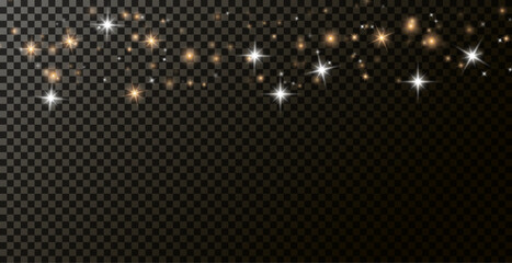 golden dust light. glowing dust background Christmas glowing light bokeh confetti and sparkle overlay texture for your design.