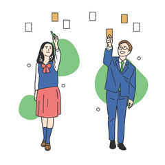 企画を考える制服の男女