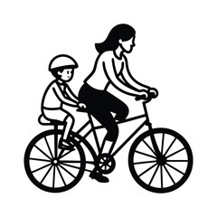 Mother and child cycling.
