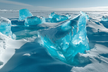 Obraz premium A serene polar landscape with shimmering ice formations under the glow of the aurora australis