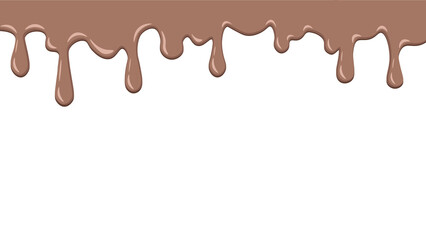  Dripping chocolate border background and paint dripping. Dessert background with melted chocolate. realistic chocolate drip seamless frame background. isolated on clean white background