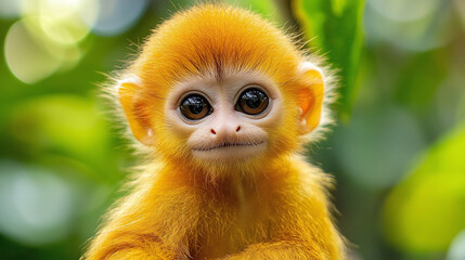 Fototapeta premium Monkey at the zoo park, an animal in its nature jungle habitat, sitting in a wildlife forest, as a primate and wild mammal, in a cute and tropical setting.