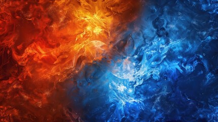 Fototapeta premium Abstract ice and fire art, a concept of cold vs hot elements in a striking vs flowing design with a magical vs realistic backdrop and a black background.