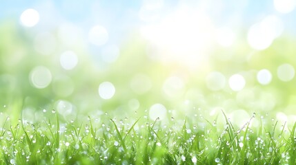 Obraz premium Gentle Morning Dew on Meadow with Open Sky for Text