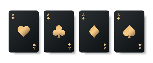 Set of four black golden ace card suits