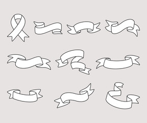 Kolekcja wstążek. Zestaw ręcznie rysowanych taśm. Etykieta, baner, tag w prostym stylu. © Monika