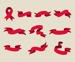 Kolekcja wstążek. Zestaw ręcznie rysowanych taśm. Etykieta, baner, tag w kolorze czerwonym. © Monika