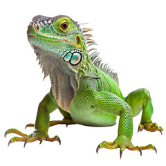 Obraz premium Green iguana poses in vibrant display of colors