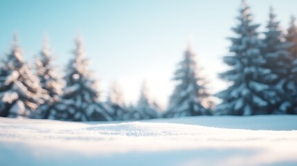 Naklejka premium Dreamy Snowy Forest with Open Sky, Ideal for Text Placement