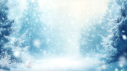 Blurred Winter Forest Scene with Clear Sky for Text Overlay