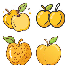 sweet golden apple berry high-quality vector bundle set ideal for menus, food and fruit concepts illustration.
