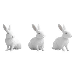 Fototapeta premium Realistic transparent rabbit figurines arranged on a clean transparent background for artistic display, 3D Modeled Rabbit Set on transparent background