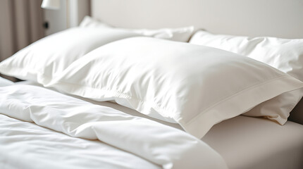 White Bedding and Pillows on a Made Bed