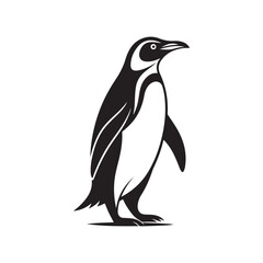 penguin silhouette vector line art logo design