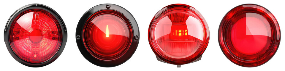 Flashing red alarm isolated on transparent background, Set of