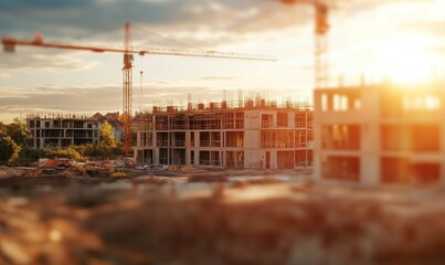 Blurred background of construction site with houses under development