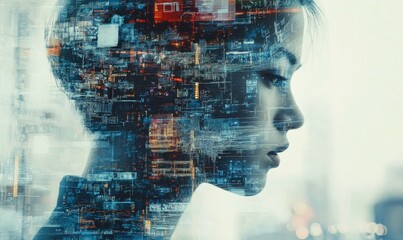 Information and telecommunications technology concept in double exposure.