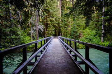 Bridge over glacial river, North Cascades National Park, Washington