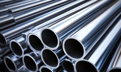 Lustrous aluminum metal pipes. Agricultural food market.