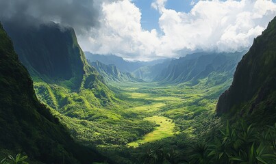 Majestic mountain vista with lush green landscape