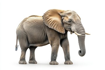 Fototapeta premium majestic elephant stands proudly against a plain white background, displaying its impressive size and intricate details, capturing the essence of this magnificent creature