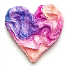 Obraz premium Soft plastic heart shape emerges in soft pink and purple hues, swirling together to create a visually appealing effect. Isolated on white background