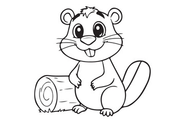 Cute Beaver Outline Coloring Page