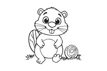 Cute Beaver Outline Coloring Page