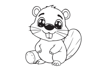 Fototapeta premium Cute Beaver Outline Coloring Page