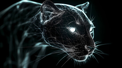 Black Panther Animal Plexus Neon Black Background Digital Desktop Wallpaper HD 4k Network Light Glowing Laser Motion Bright Abstract	