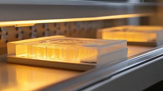 Illuminated Laboratory Samples in Transparent Petri Dishes on a Shelf Showcasing Advanced Biological Research Techniques and Innovations in Modern Science