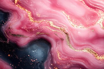 Obraz premium pink marble liquid texture features captivating gold splashes, creating a luxurious and elegant background perfect for high-end design and visual storytelling