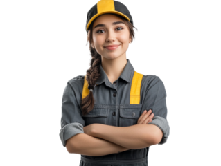 Confident young female worker in uniform