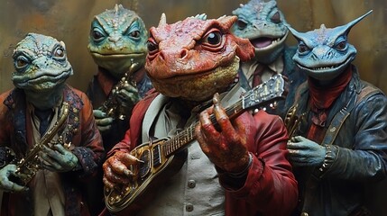 Reptilian Band Plays Instruments Together In Concert