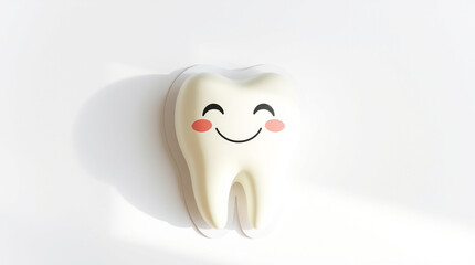 Happy tooth model on white background.  Perfect for dental care, oral hygiene, or children's health campaigns.