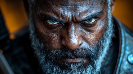 A Darkly Intense Close Up Of A Man With Blue Eyes
